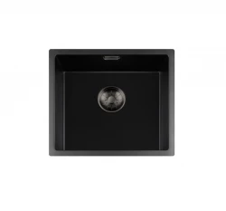 Lorreine Spülbecken Serie BQ 44x41cm Unterputz, Schwarz mit Gun Metal-Stopfen  40BQ37-FU-GUNMETAL