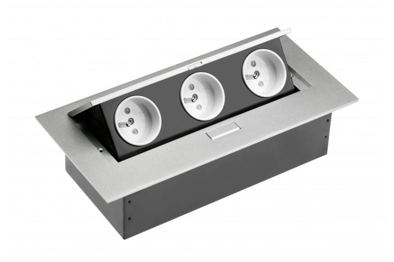 Desktop-Verlängerungskabel 3x Steckdose mit Erdung, ohne Kabel, Aluminium 1208958668