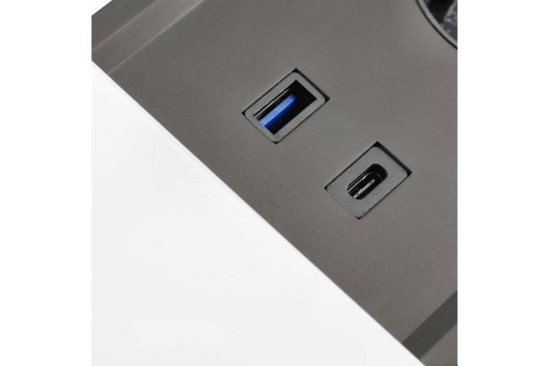 PRESTINO versenkbare Schreibtisch-Verlängerungskabel, 2x französische Steckdose, USB A+C, RJ45, HDMI, Kabel 1,5m, Silber 1208958675