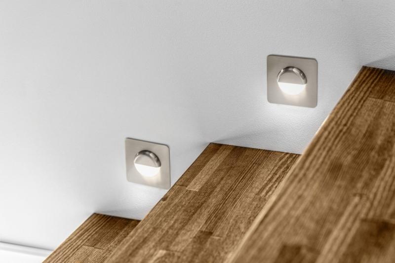 Decor LED Treppenbeleuchtung ESCADA KB DC12V quadratisch mit mattierter Abdeckung 0,8W 70lm 4000K Edelstahlkabel 150cm.