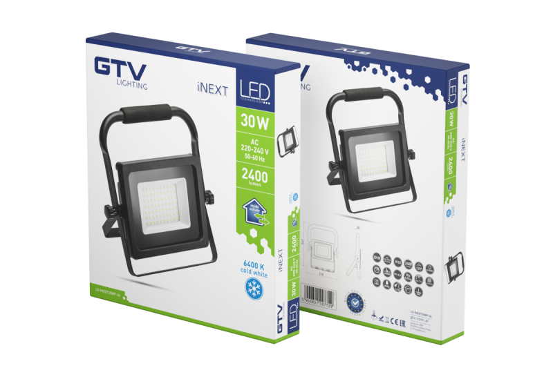 LED-Flutlicht iNEXT (tragbar) 30W 2400lm, PF>0,9, RA>80, IP65, 120°, 6400K, schwarzer Körper 1208962861