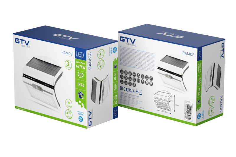 RAMOS Solarfassadenleuchte mit Bewegungs-/Dämmerungssensor, 50W, 300lm, 3,7V 1800mAh, IP44, 6000K, weiß 1208963114