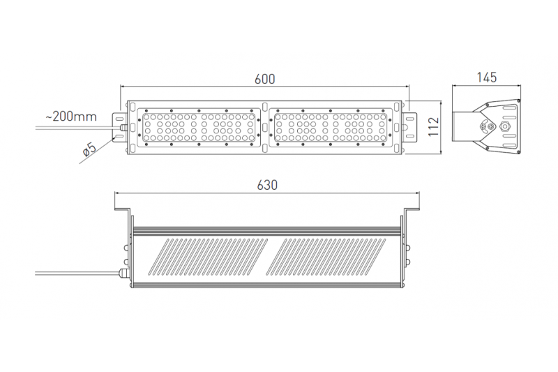 TEKSAS LED Highbay Lampe, 100W, 12000lm, AC100-240V, 50/60Hz, IP 65, Strahlungswinkel 60o, 4000K, grau 1208963207