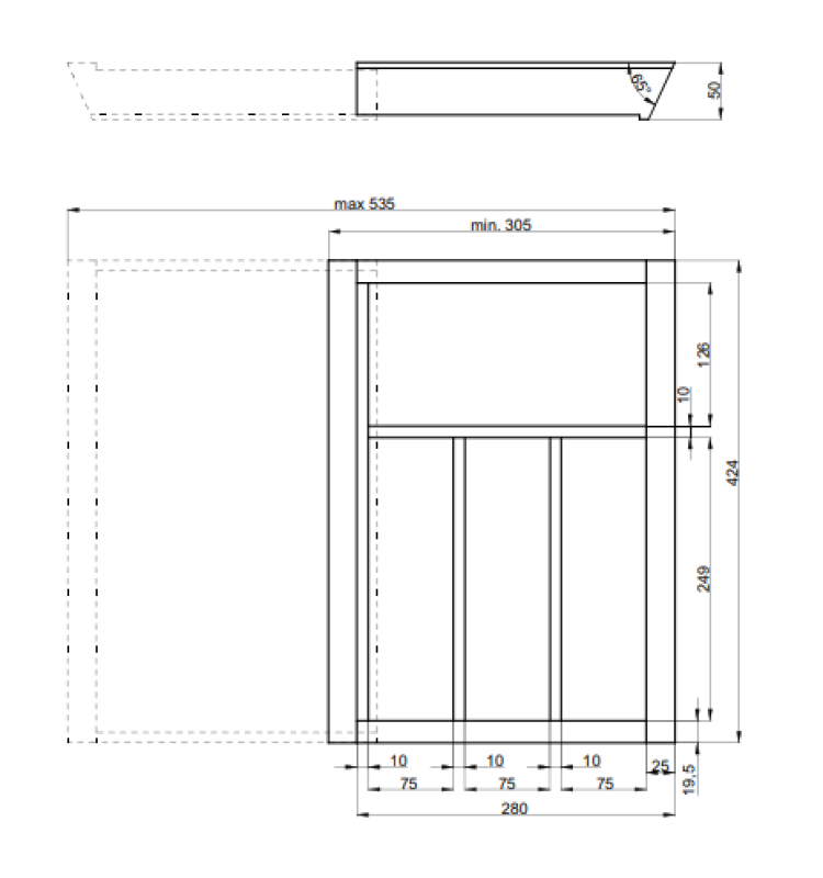 Decor Cutle Besteckkästen Verstellbares Einsatzstück für 400-600mm Schränke Farbe Buche 1208966289