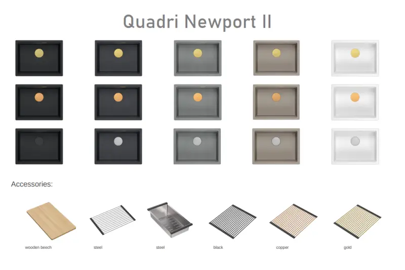 Quadri Newport II Granit Spülbecken, Unterbau, Schwarz 560x450 mm inkl. schwarzer Ablaufkappe 1208966924