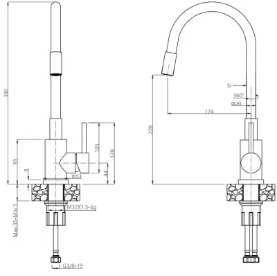 Quadri Bristol Küchenarmatur mit flexiblem schwarzem Auslauf, PVD Schwarz 1208967083
