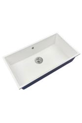GraniteMy Universal-Granit-Spülbecken, groß,74x40 cm, Weiß, Aufliegend, flächenbündig und Unterbau, mit Edelstahlstecker 1208967111
