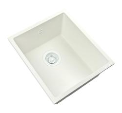 GraniteMy Universal Granit-Spülbecken 34x40 cm, Weiß, Aufliegend, flächenbündig und Unterbau, mit weißem Stecker 1208967146