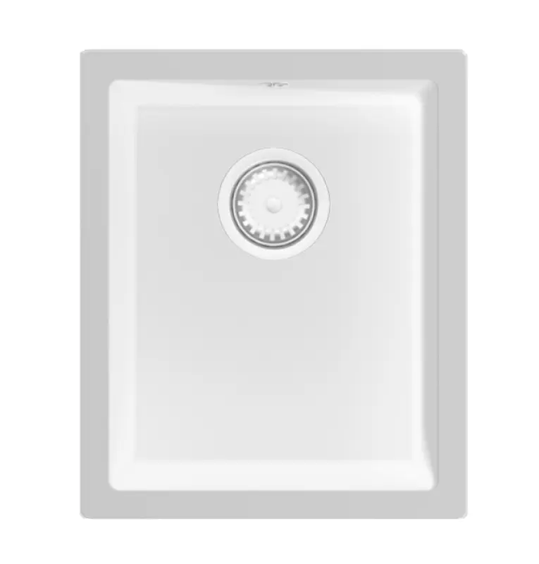 GraniteMy Universal Granit-Spülbecken 34x40 cm, Weiß, Aufliegend, flächenbündig und Unterbau, mit weißem Stecker 1208967146