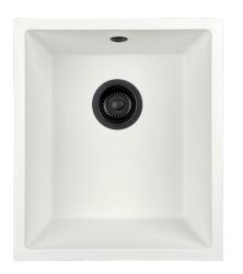 GraniteMy Universal Granitspüle 34x40 cm, Weiß, Aufliegend, flächenbündig und Unterbau, mit schwarzem Stecker 1208967147