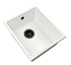 GraniteMy Universal Granitspüle 34x40 cm, Weiß, Aufliegend, flächenbündig und Unterbau, mit schwarzem Stecker 1208967147