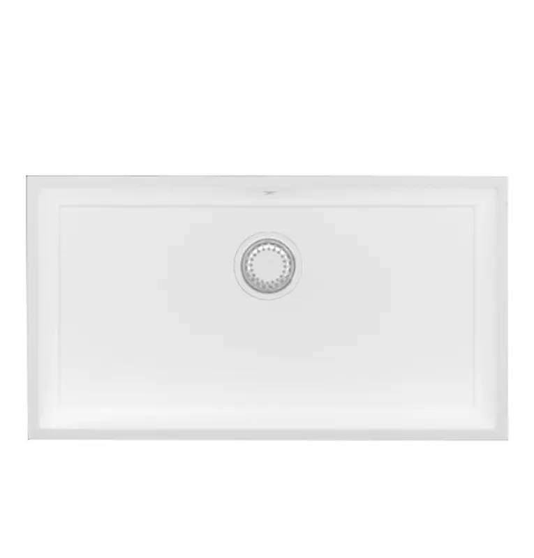 GraniteMy Universal Granit-Spülbecken 74x40 cm, Weiß, Aufliegend, flächenbündig und Unterbau, mit weißem Stecker 1208967160