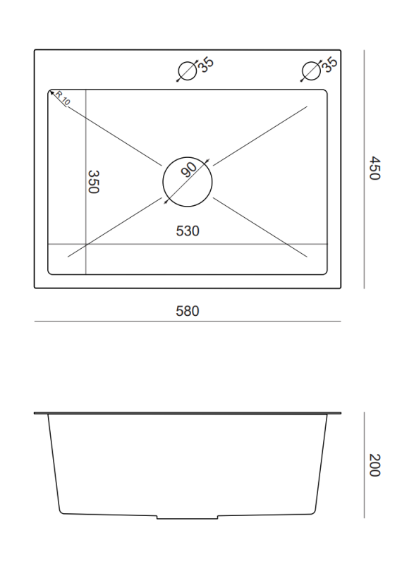 Quadri Dixton 60 schwarze PVD Nano-Edelstahlspüle 580x450 mm mit Hahnloch und Zubehör 1208967195