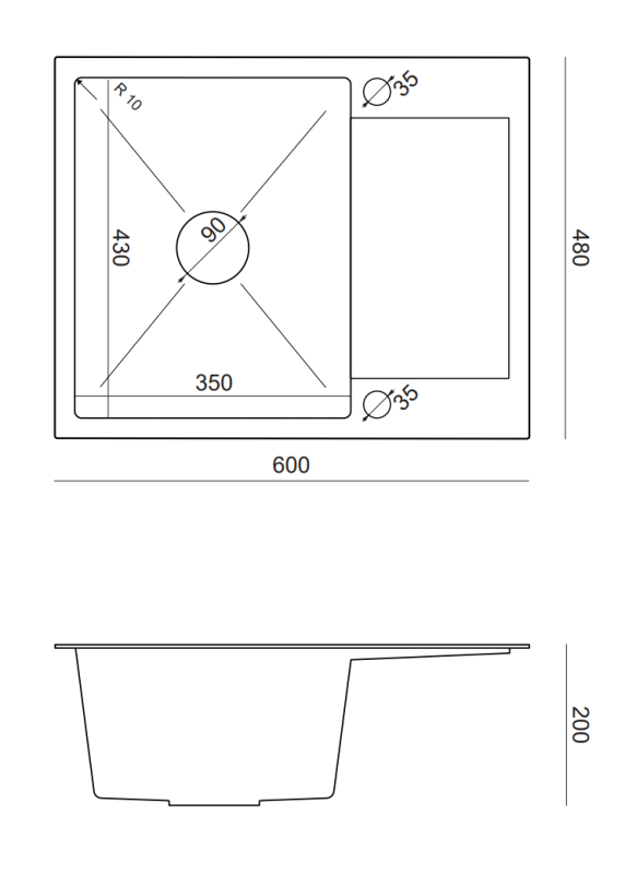 Quadri Dixton 80 Edelstahlspüle 600x480 mm mit Abtropffläche, reversibel 1208967196