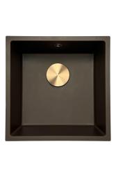 GraniteMy Universal Granit-Spülbecken 40x40 cm, Café, Aufpliegend, flächenbündig und Unterbau, mit Kupferstecker 1208967217