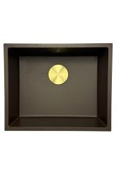 GraniteMy Universal Granit-Spülbecken 50x40 cm, Café, Aufliegend, flächenbündig und Unterbau, mit Goldstecker 1208967230