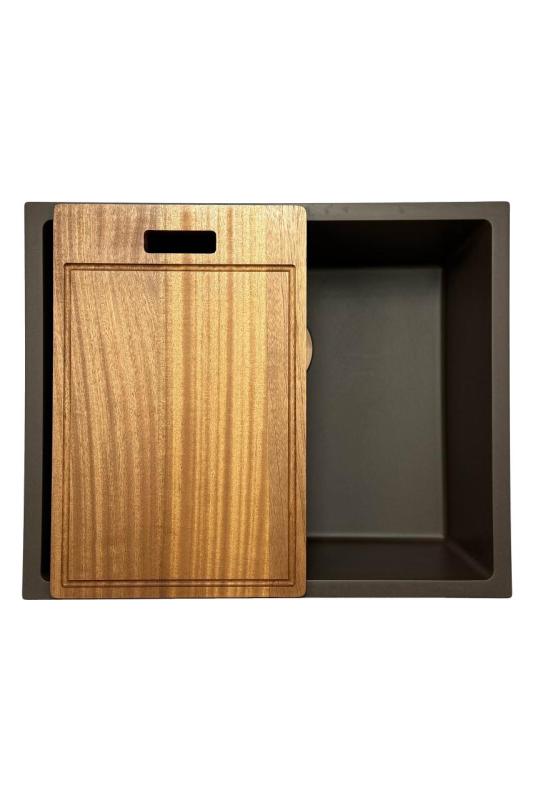 GraniteMy Universal Granit-Spülbecken 50x40 cm, Café, Aufliegend, flächenbündig und Unterbau, mit Goldstecker 1208967230