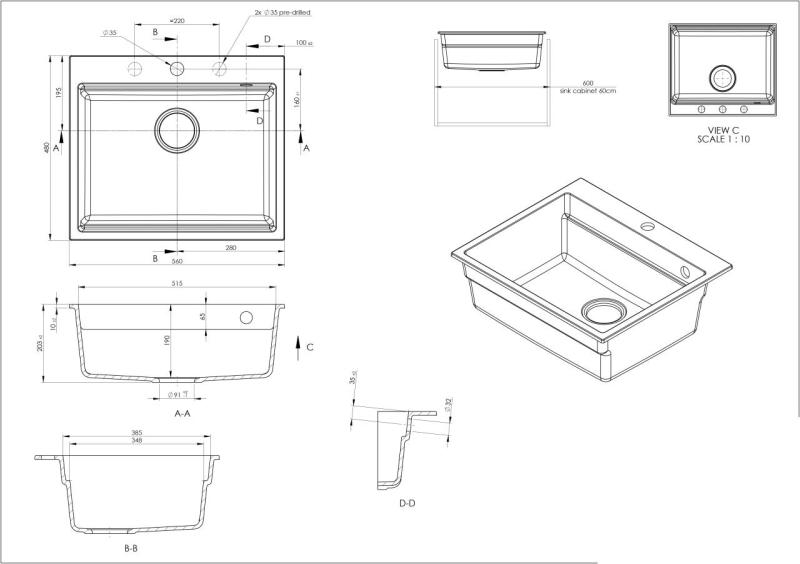GraniteMy Steam Granitspüle 56x48 cm Schwarz Aufsatz mit Edelstahlstopfen inklusive Zubehör 1208967231