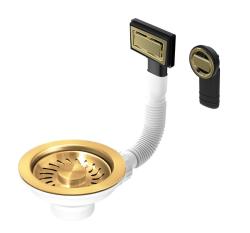 Granitemy Korbsteckerset PVD gebürstetes Gold, Abflusssatz Spüle inkl. Überlauf rund und rechteckig 1208967251