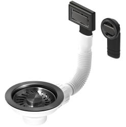 Granitemy Korb-Stopfen-Set PVD gebürstet Gun Metal, Abflussset Spülbecken inkl. Überlauf rund und rechteckig 1208967253