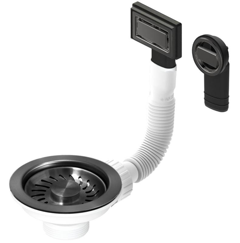 Granitemy Korb-Stopfen-Set PVD gebürstet Gun Metal, Abflussset Spülbecken inkl. Überlauf rund und rechteckig 1208967253