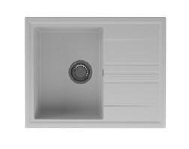 GraniteMy Vesi Granit-Aufbauspüle in Weiß 64x50cm mit umkehrbarem Abtropfbereich und Edelstahlstopfen 1208967298