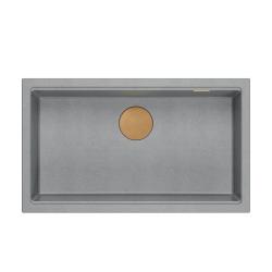 Quadri Newport II großes und tiefes Spülbecken aus Granit, Einbau und Unterbau, grau, Spülbecken 76x45cm mit Kupferstopfen 1208967314