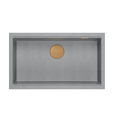Quadri Newport II großes und tiefes Spülbecken aus Granit, Einbau und Unterbau, grau, Spülbecken 76x45cm mit Kupferstopfen 1208967314