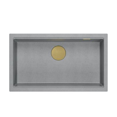 Quadri Newport II großes und tiefes Spülbecken aus Granit, Aufsatz- und Unterbaumontage, grau, Spülbecken 76x45 cm mit goldenem Stöpsel 1208967315