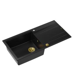 Quadri Luton schwarze Granit Aufbauspüle mit Abtropffläche, umkehrbar, 100x50cm, mit goldenem Stopfen 1208967317