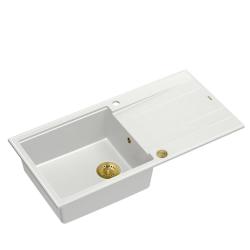 Quadri Luton weiße Granit-Einbauspüle mit Abtropffläche, reversibel 100x50cm, mit goldenem Stopfen 1208967319