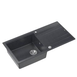 Quadri Luton anthrazit Granit Aufbauspüle mit Abtropffläche, umkehrbar 100x50cm mit Edelstahlstopfen 1208967320