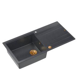 Quadri Luton anthrazit Granit Einbauspüle mit Abtropffläche, reversibel, 100x50 cm, mit Kupferstopfen 1208967321