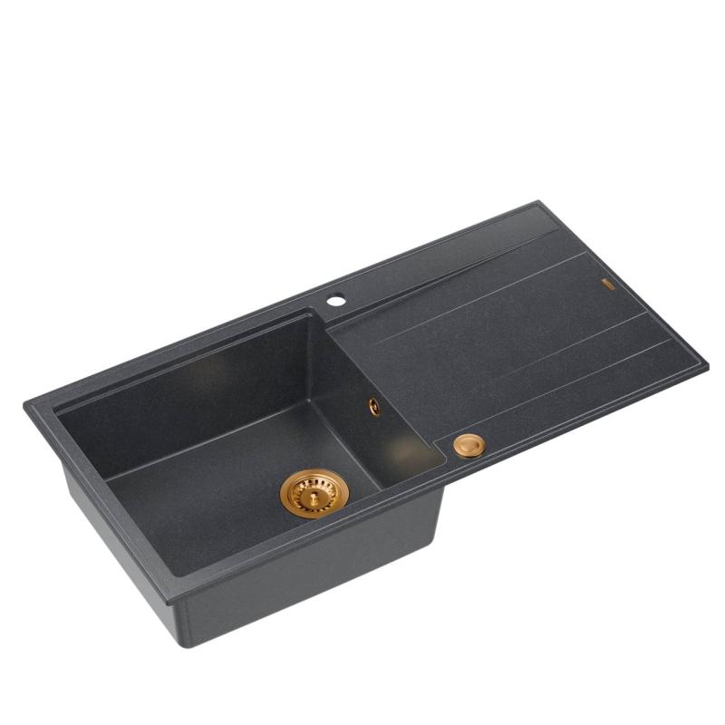Quadri Luton anthrazit Granit Einbauspüle mit Abtropffläche, reversibel, 100x50 cm, mit Kupferstopfen 1208967321