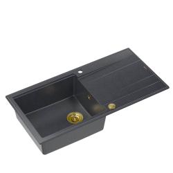 Quadri Luton anthrazit Granit Einbauspüle mit Abtropffläche, umkehrbar, 100x50cm, mit goldenem Stöpsel 1208967322