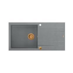 Quadri Luton graue Granit-Einbauspüle mit Abtropffläche, reversibel, 100x50cm, mit Kupferstopfen 1208967324