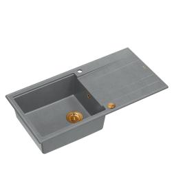 Quadri Luton graue Granit-Einbauspüle mit Abtropffläche, reversibel, 100x50cm, mit Kupferstopfen 1208967324