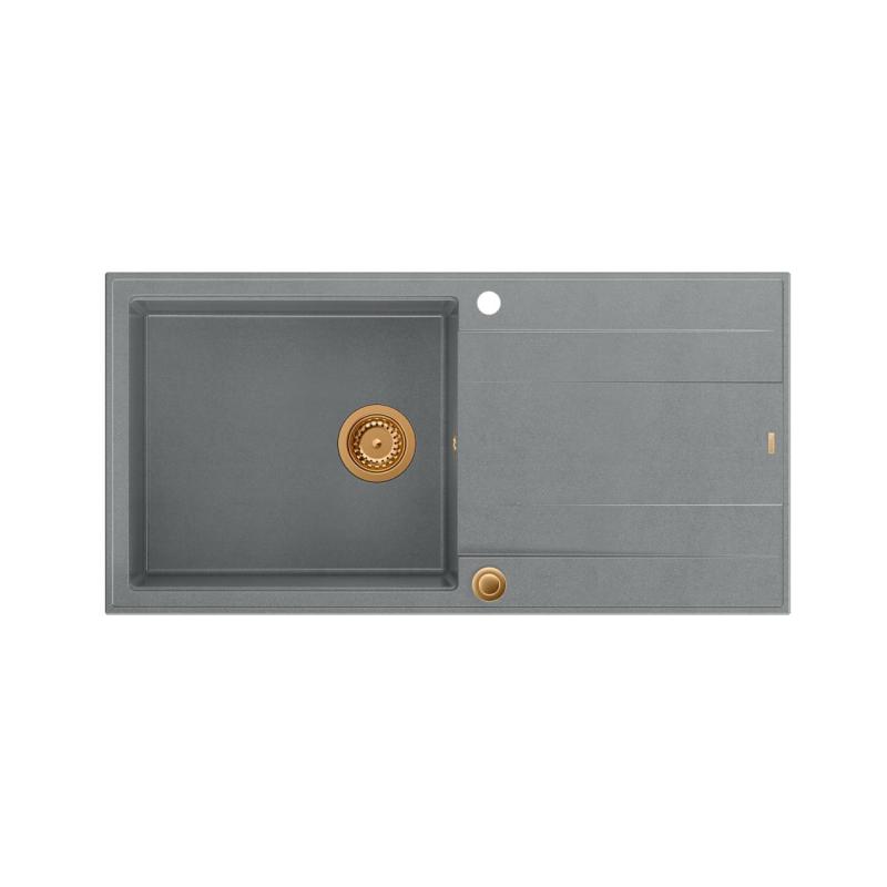 Quadri Luton graue Granit-Einbauspüle mit Abtropffläche, reversibel, 100x50cm, mit Kupferstopfen 1208967324
