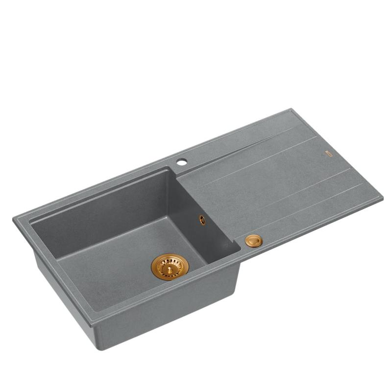 Quadri Luton graue Granit-Einbauspüle mit Abtropffläche, reversibel, 100x50cm, mit Kupferstopfen 1208967324