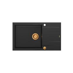 Quadri Luton schwarze Granit-Spüle mit großem Abtropffläche, umkehrbar, 86x50 cm, mit Kupferstopfen 1208967326.