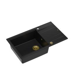 Quadri Luton schwarze Granit-Einbauspüle mit Abtropffläche, umkehrbar, 86x50cm mit goldenem Stopfen 1208967327