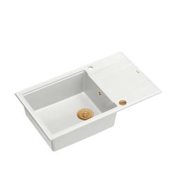 Quadri Luton weiße Granit-Einbau-Spüle mit Abtropffläche, umkehrbar, 86x50cm, mit Kupferstopfen 1208967328