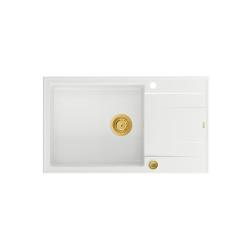 Quadri Luton weiße Granitspüle mit Abtropffläche, umkehrbar, 86x50cm, mit goldenem Stopfen 1208967329