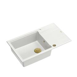 Quadri Luton weiße Granitspüle mit Abtropffläche, umkehrbar, 86x50cm, mit goldenem Stopfen 1208967329