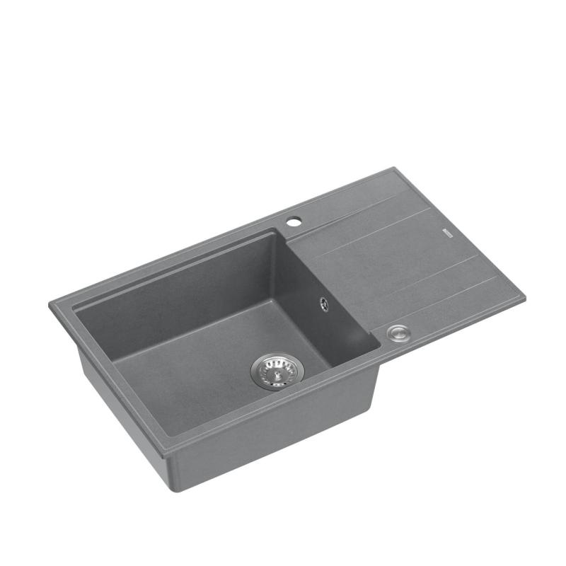 Quadri Luton grauer Granit-Großaufbauspülbecken mit Abtropffläche, umkehrbar 86x50cm mit Edelstahlstopfen 1208967330