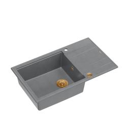 Quadri Luton graues Granit-Einbauspülbecken groß mit Abtropffläche, umkehrbar, 86x50cm, mit Kupferstopfen 1208967331