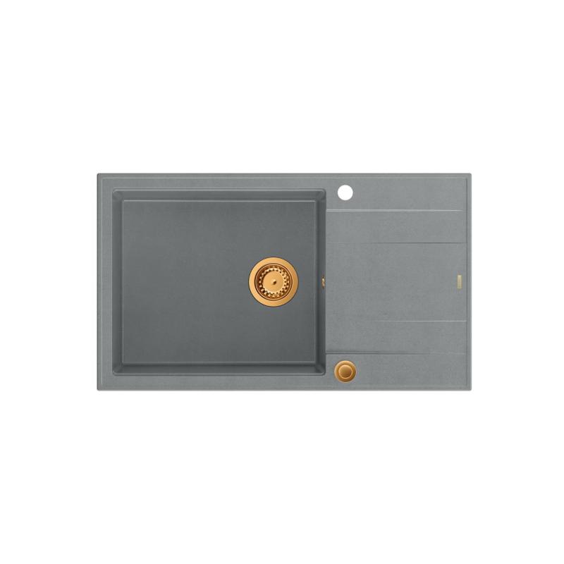 Quadri Luton graues Granit-Einbauspülbecken groß mit Abtropffläche, umkehrbar, 86x50cm, mit Kupferstopfen 1208967331