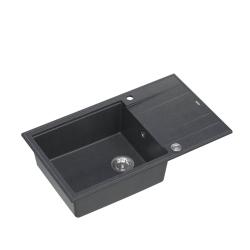 Quadri Luton antrazith Granit große Einbauspüle mit Abtropffläche, umkehrbar, 86x50cm, mit Edelstahlstopfen 1208967333