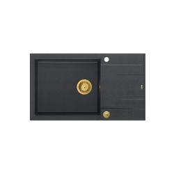 Quadri Luton anthrazit Granit große Aufbauspüle mit Abtropffläche, umkehrbar 86x50cm mit goldenem Stöpsel 1208967334