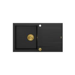 Quadri Luton schwarze Granit-Aufbauspüle mit Abtropffläche, beidseitig verwendbar, 86x50cm mit goldenen Stopfen 1208967336